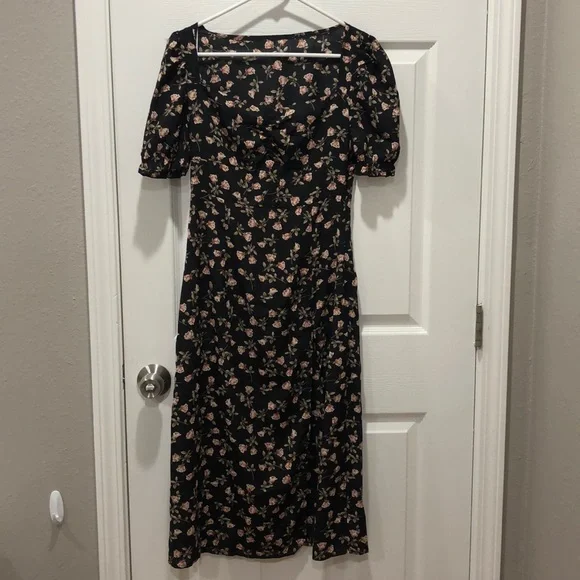 Dresses | Rose Print Black Milkmaid Dress | Poshmark Dresses | Rose Print Black Milkmaid Dress | Poshmark